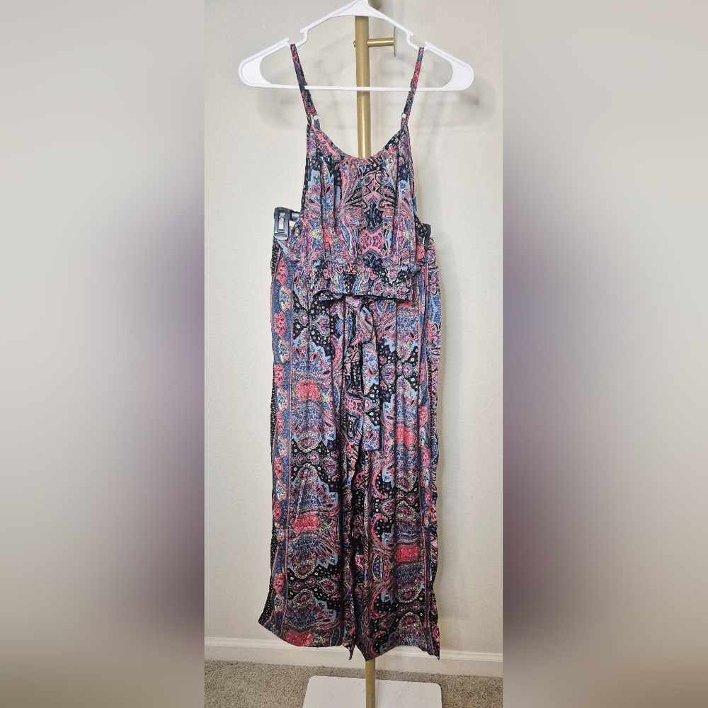 Women's Wide Leg Jumpsuit in Multi Pink and Blue